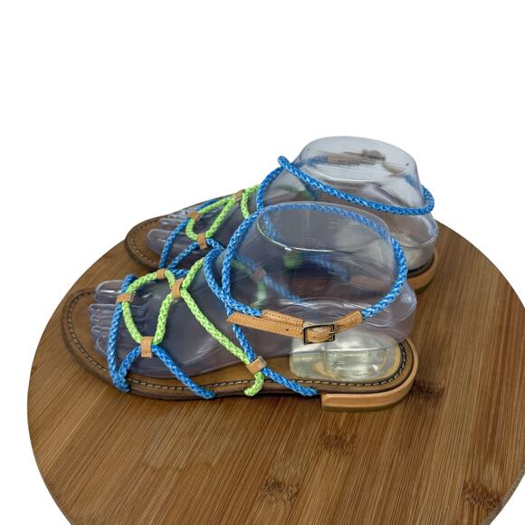 Stuart Weitzman Cordy Rope Braided Blue Green Sandals Preppy Vacation Womens 7 - Picture 4 of 7